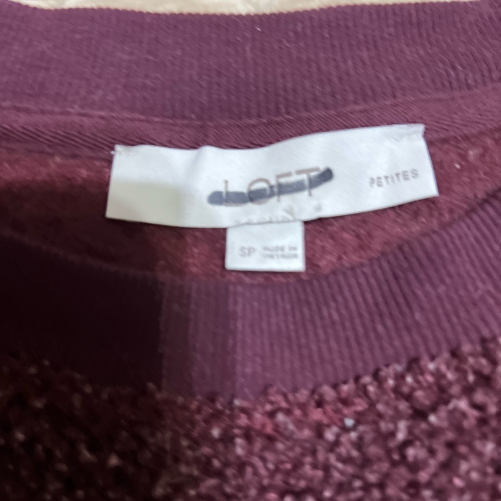 LOFT Red Crew Neck Sweater with Ribbed Details - Picture 2 of 3